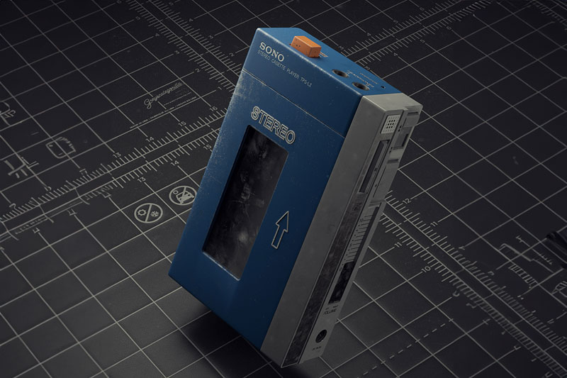 C4D工程-做旧随身听场景渲染工程随身听C4D模型