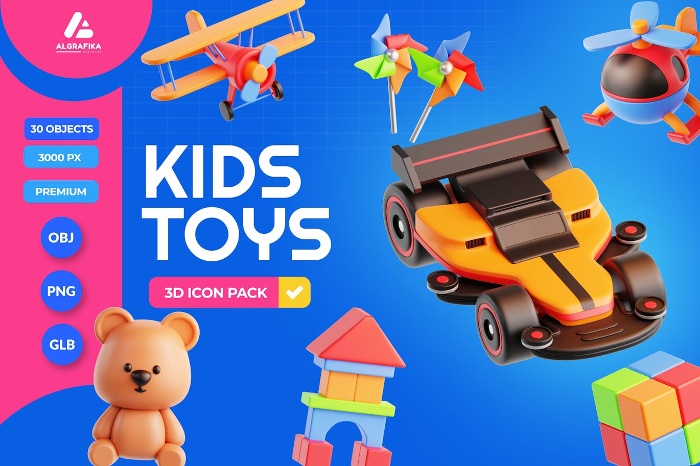 儿童玩具3D图标素材 (OBJ,PNG) kids-toys-3d-icon