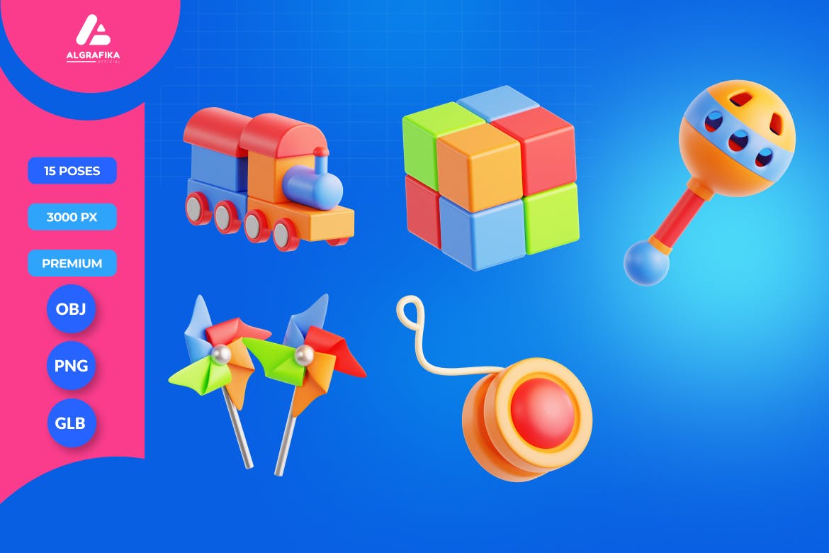 儿童玩具3D图标素材 (OBJ,PNG) kids-toys-3d-icon