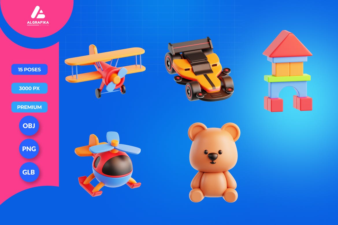 儿童玩具3D图标素材 (OBJ,PNG) kids-toys-3d-icon