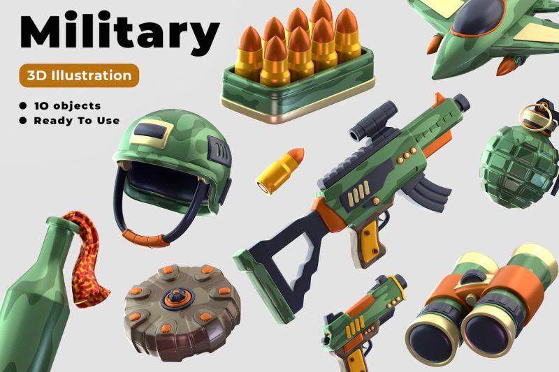 军事武器3D图标模型素材 (Blend,PNG) military-3d-icon