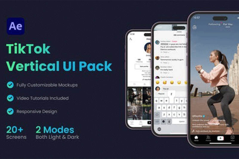 AE模板-竖屏社交媒体用户界面UI包 TikTok Vertical UI Pack