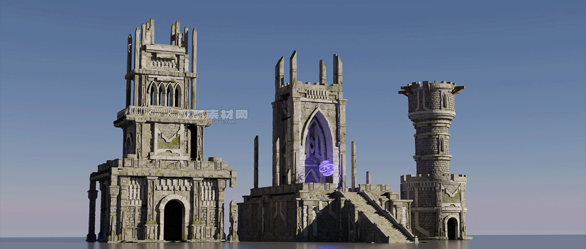 中世纪城堡遗迹建筑模型3D模型资产 (Blender) Medieval Fantasy Kitbash