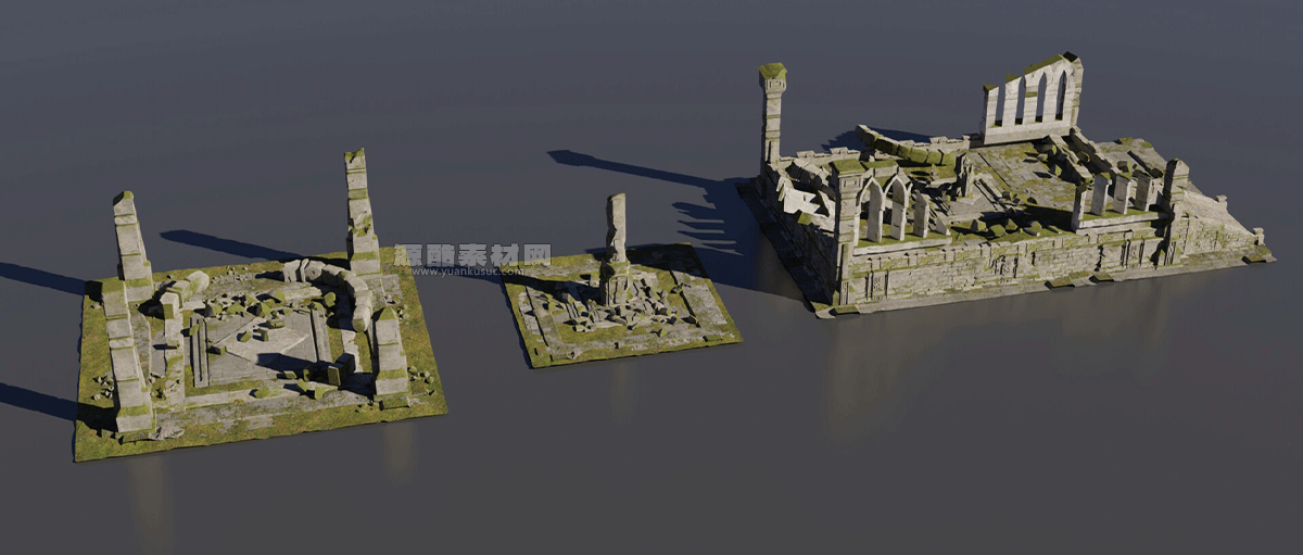 中世纪城堡遗迹建筑模型3D模型资产 (Blender) Medieval Fantasy Kitbash