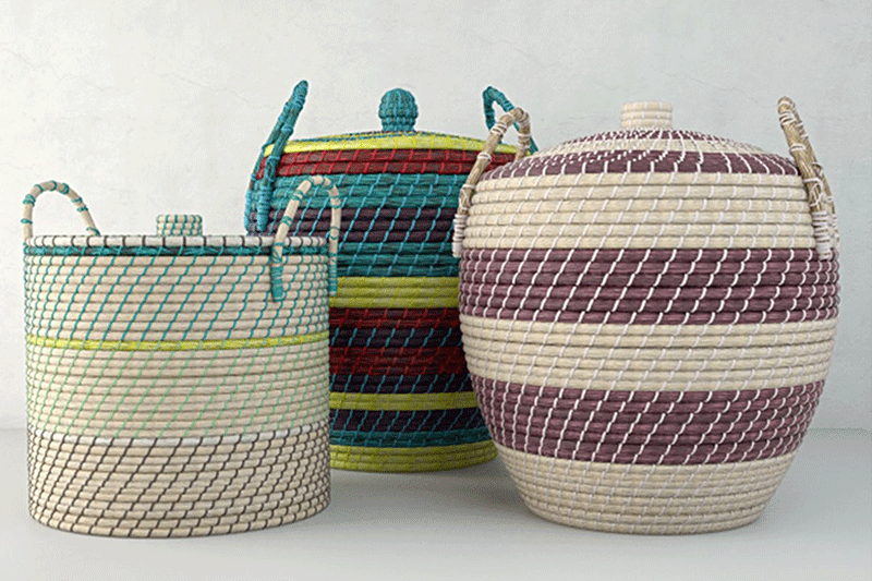 编织收纳筐模型编织篮模型3D模型 (C4D,FBX)