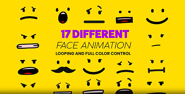 AE模板-3套可爱有趣卡通脸部表情动画包 Cartoon Animated Face Pack 1-3