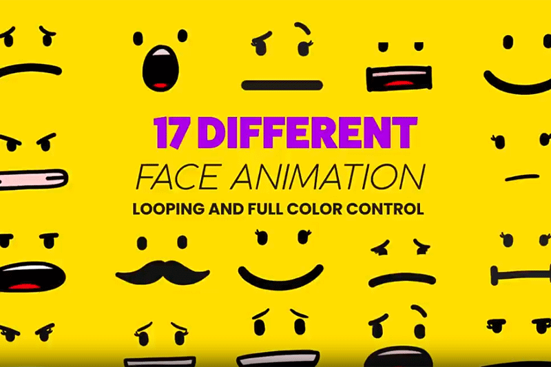 AE模板-3套可爱有趣卡通脸部表情动画包 Cartoon Animated Face Pack 1-3