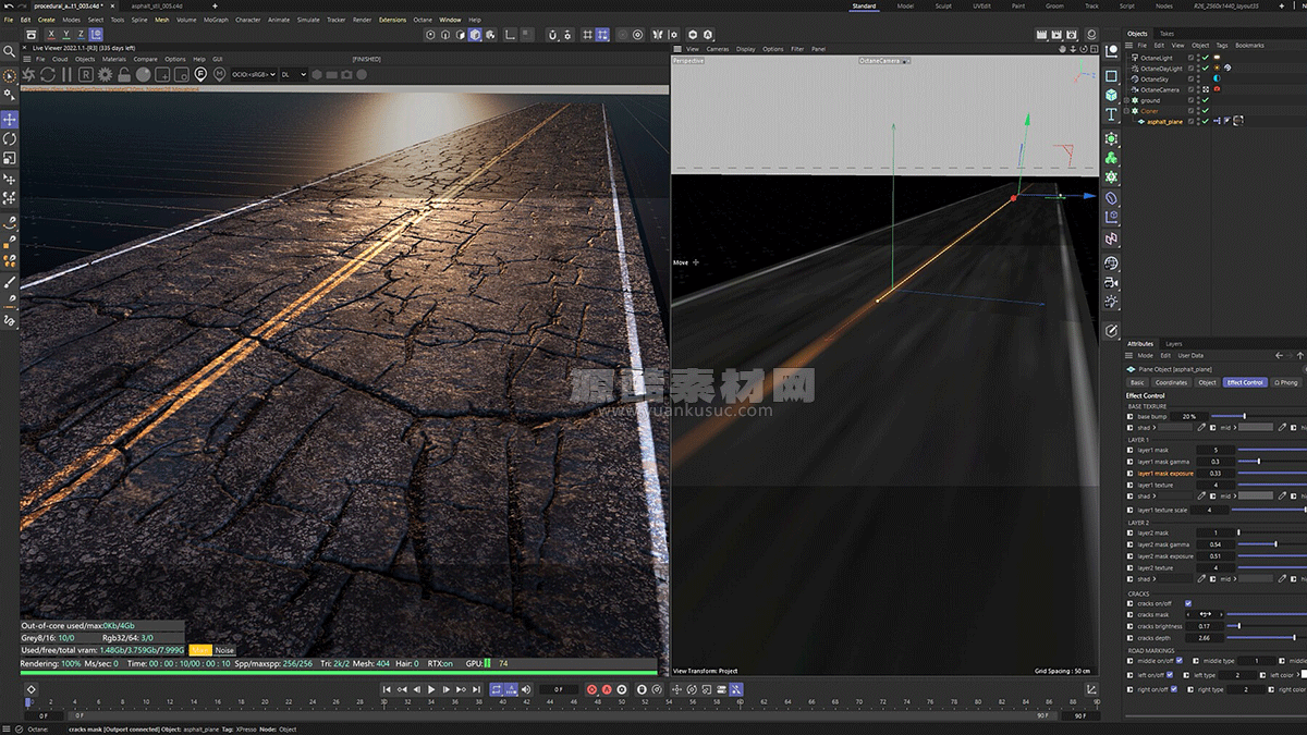 C4D预设-OC沥青路面生成器预设 Asphalt Road Generator [Cinema4D/Octane/Xpresso]