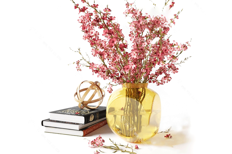 花瓶模型书本模型小红花3D模型 (C4D,FBX.Blender)