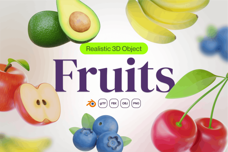 水果3D模型素材集 (Blend,FBX,OBJ,PNG) fruity-fruit-3d-icon-set
