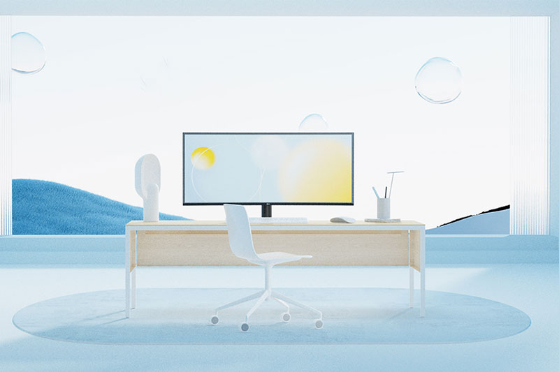C4D工程-室内蓝色简洁办公桌显示器场景渲染工程显示器C4D模型