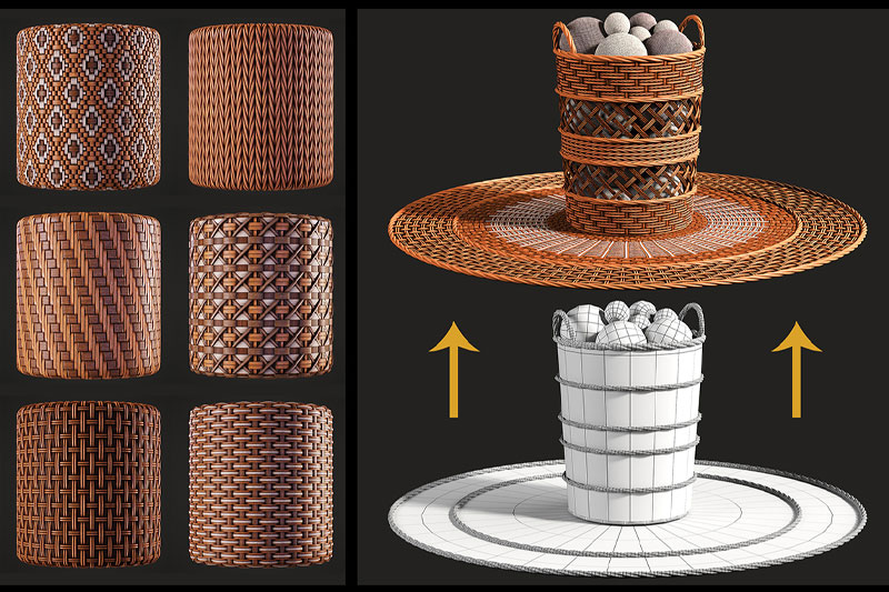 20个编制竹箩筐贴图编织竹纹理贴图下载