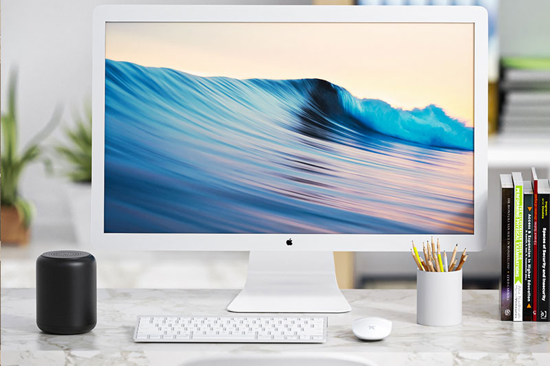 C4D工程-显示器蓝牙音箱电脑桌面场景渲染工程显示器C4D模型
