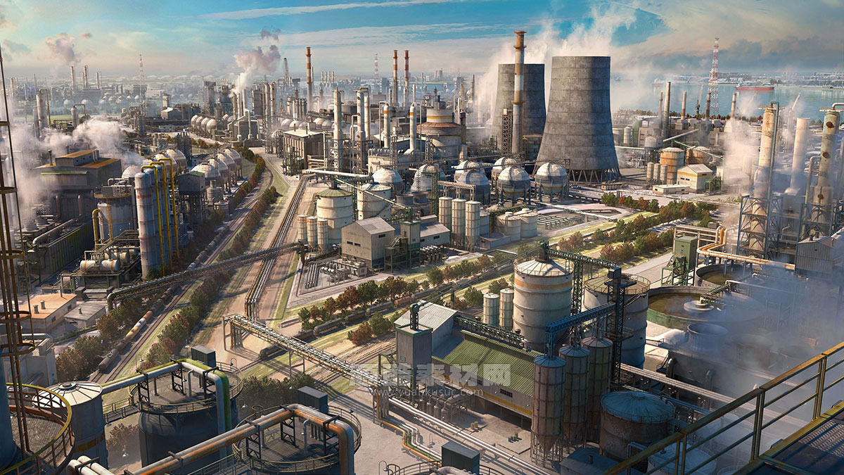 重工业反应堆建筑烟囱管道油井架模型3D模型 KitBash3D – Refineries