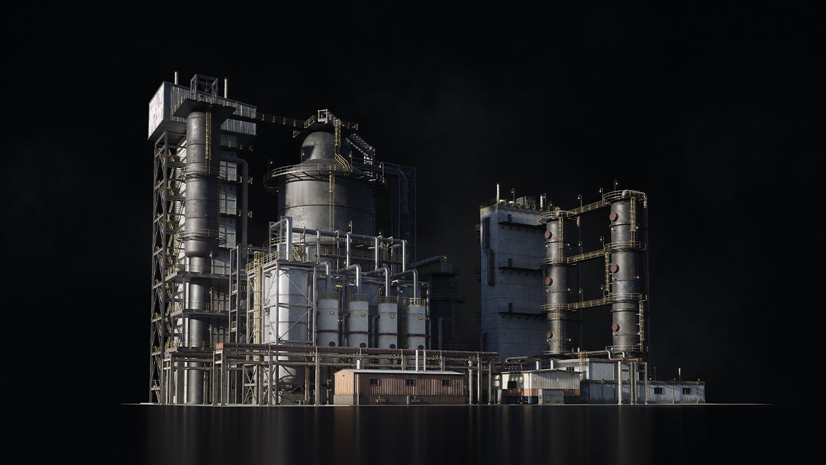 重工业反应堆建筑烟囱管道油井架模型3D模型 KitBash3D – Refineries