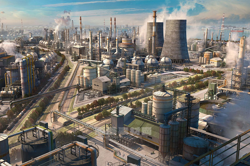 重工业反应堆建筑烟囱管道油井架模型3D模型 KitBash3D – Refineries