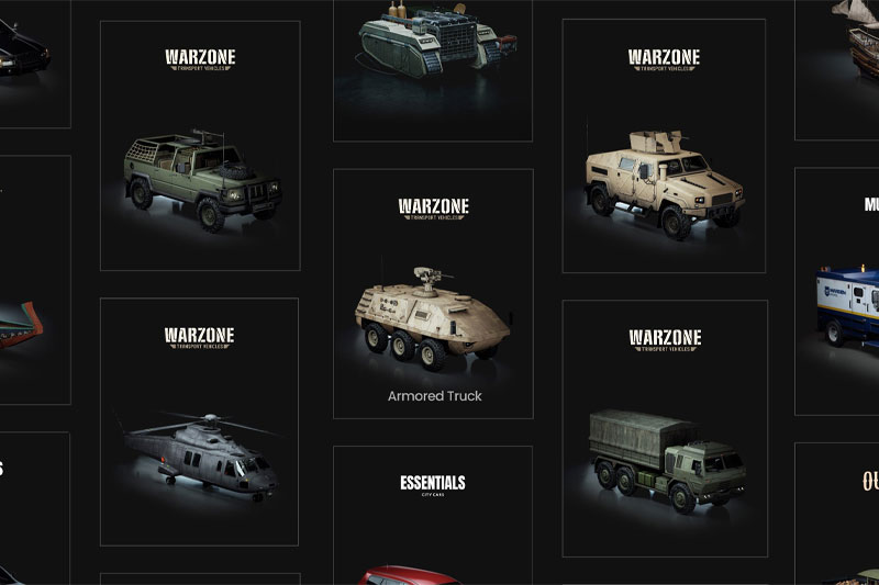 军事车辆坦克装甲车直升机模型3D模型 KitBash3D Warzone Transport Vehicles