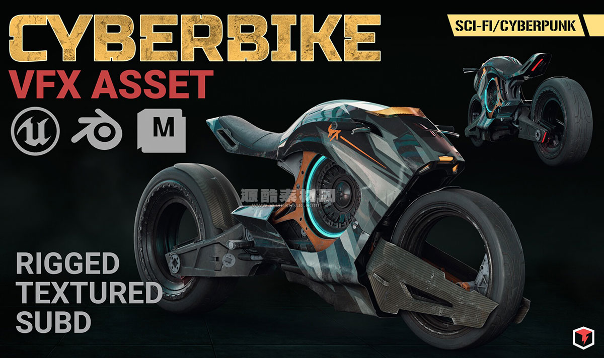 赛博朋克科幻摩托车模型3D模型 ArtStation Cyberbike