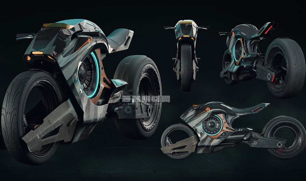 赛博朋克科幻摩托车模型3D模型 ArtStation Cyberbike