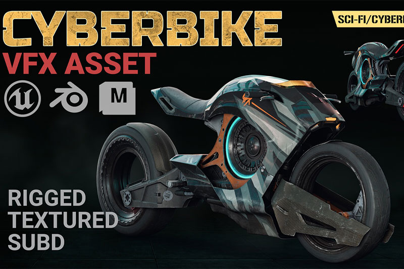 赛博朋克科幻摩托车模型3D模型 ArtStation Cyberbike