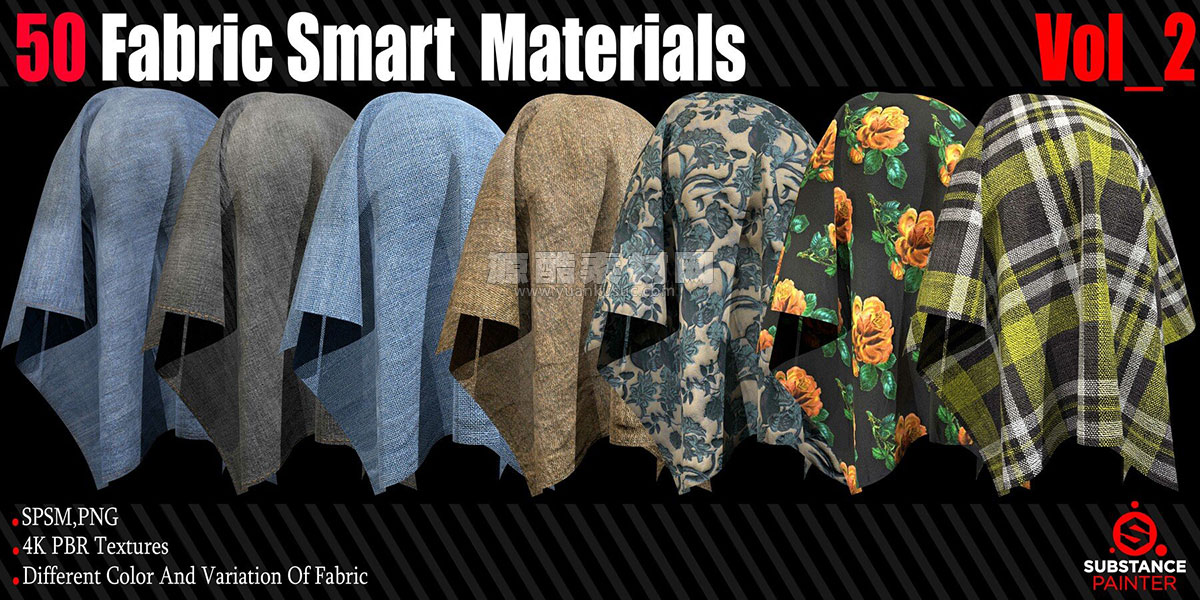 50款4K牛仔等织物布料纹理贴图 50 Fabric Smart Material + 4K PBR Texture Vol_2