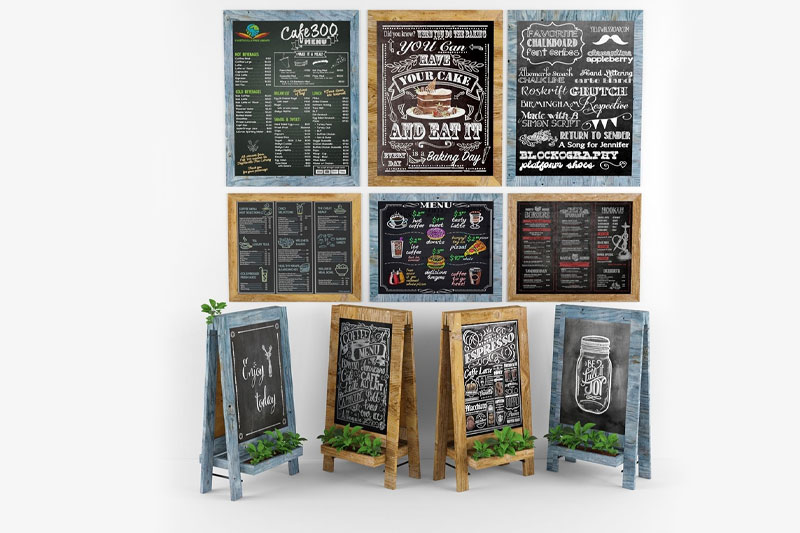 现代广告小黑板模型点餐黑板3D模型 (C4D,FBX,Blender) chalk board 06 with plants 3D model