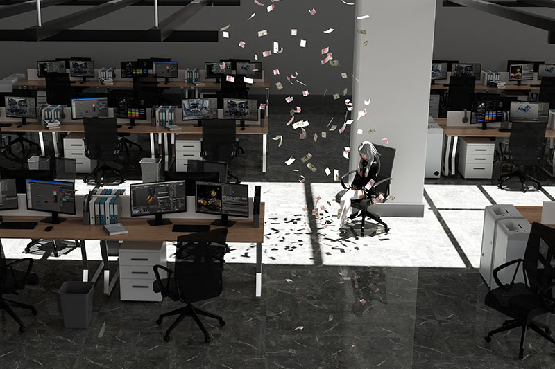 C4D工程-办公室工位电脑场景渲染工程办公场景C4D模型