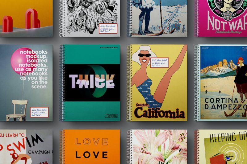 笔记本样机螺旋学校套装素材 (PSD) notebook-mockup-spiral-school-set