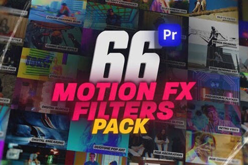 PR模板-66种梦幻老电影故障视觉特效滤镜包 Motion Effect Filters Pack For Premiere Pro