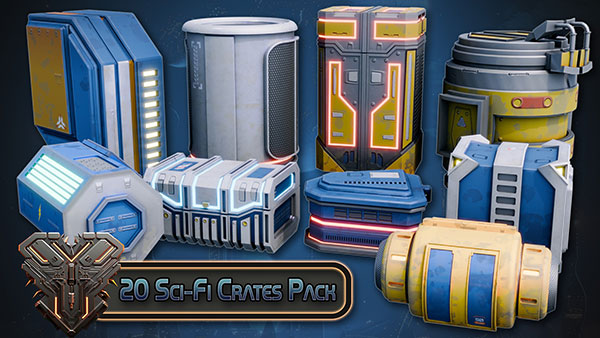 科幻武器箱模型3D模型资产包 (Blender,FBX,UE) Engine Massive Stylized Sci-Fi Crate Pack