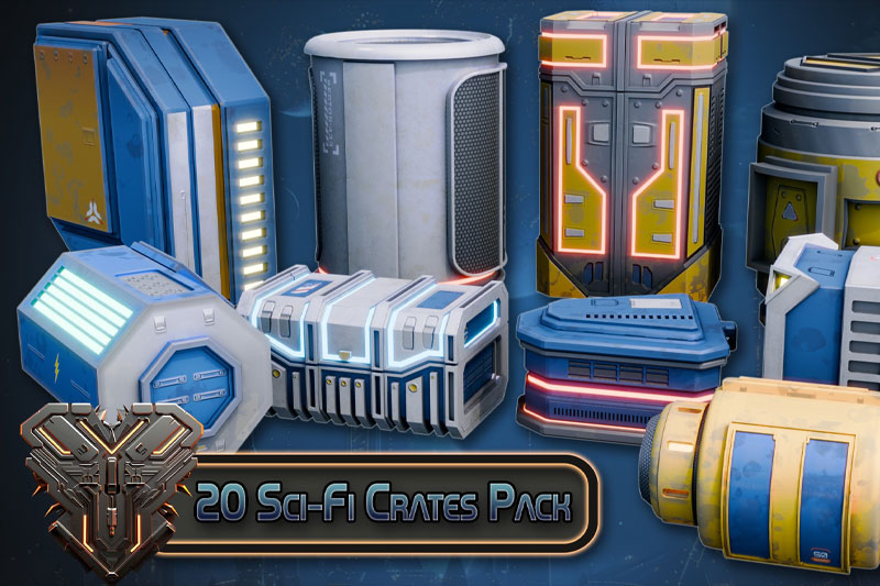 科幻武器箱模型3D模型资产包 (Blender,FBX,UE) Engine Massive Stylized Sci-Fi Crate Pack