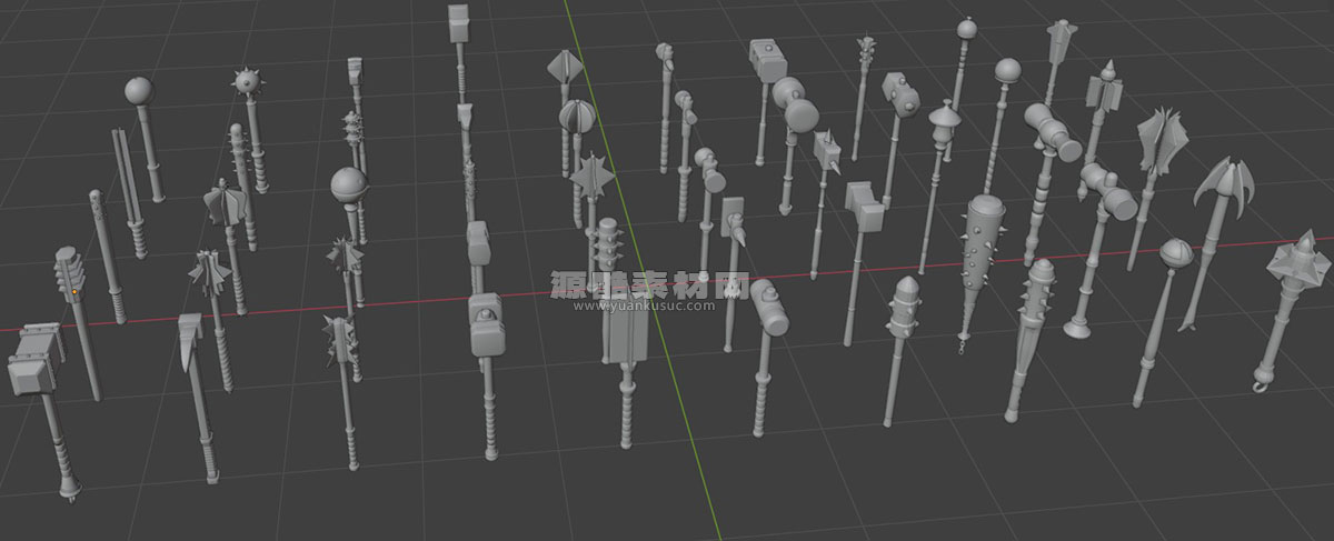 50个狼牙棒锤子模型冷兵器3D模型资产 (Blender,FBX,OBJ) Artstation – 50 Hammer & Mace Base Meshes