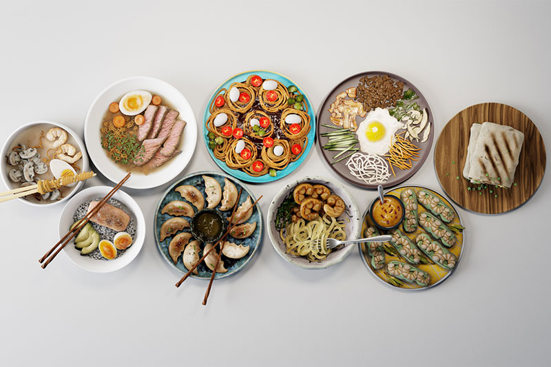 中餐面条煎蛋荷包牛肉饺子模型食物3D模型 (C4D,FBX,OBJ)