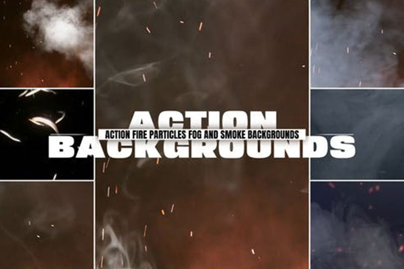 AE模板-叠加火花烟雾视觉特效(含音乐素材) Action Fire Particles Fog and Smoke Backgrounds