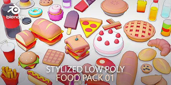 低多边形卡通漫画食物美食模型3D模型 (Blender/FBX格式) Stylized Low Poly Food Pack 01