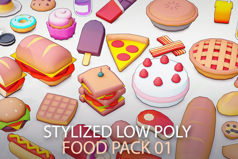 低多边形卡通漫画食物美食模型3D模型 (Blender/FBX格式) Stylized Low Poly Food Pack 01