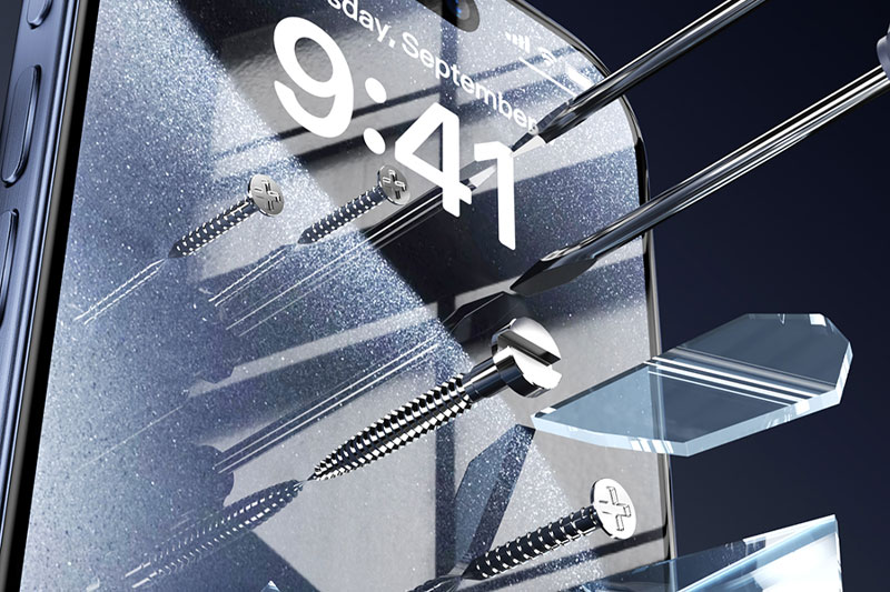 C4D工程-iPhone15钢化膜刮花展示场景渲染工程苹果手机C4D模型