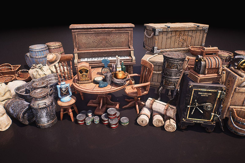 西部道具模型3D模型资产包 (Blender) Western Props Pack