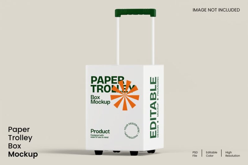 纸拉杆箱样机素材 (PSD) paper-trolley-box-mockup