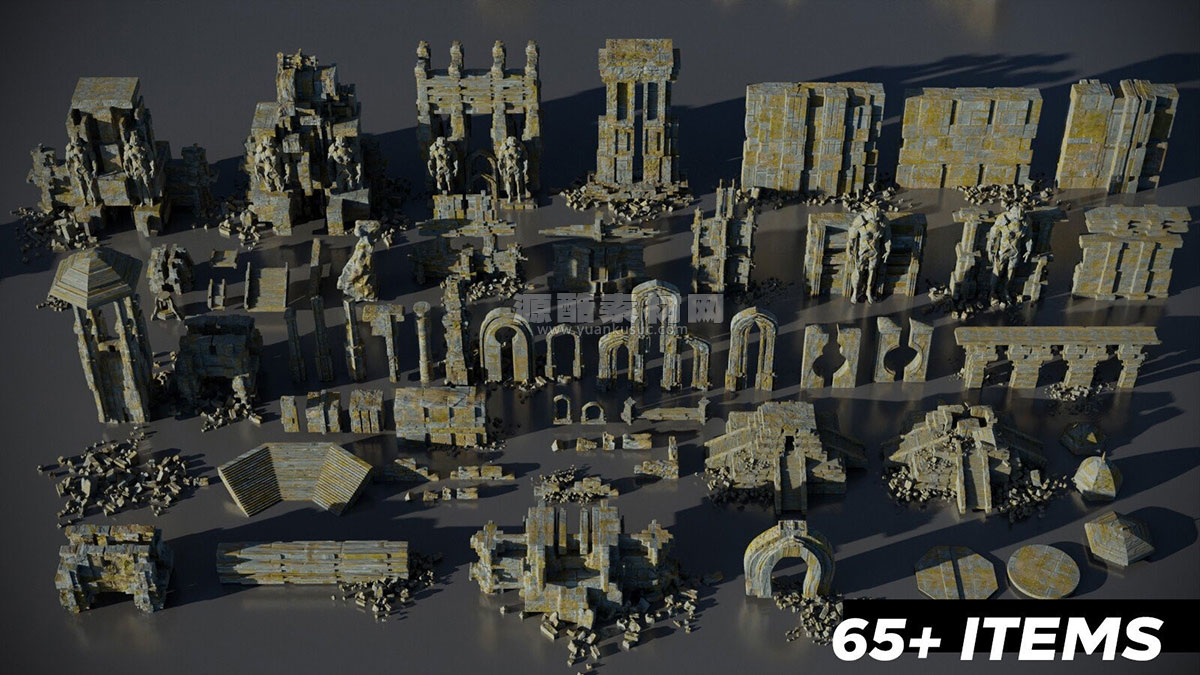 65个神秘古老石刻寺庙废墟场景模型3D模型 (Blender/FBX格式) Ancient Temple Kitbash