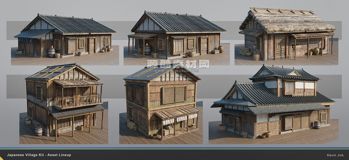 古代木屋木制建筑模型3D模型资产 (Blender) Artstation – Japanese Village Kitbash