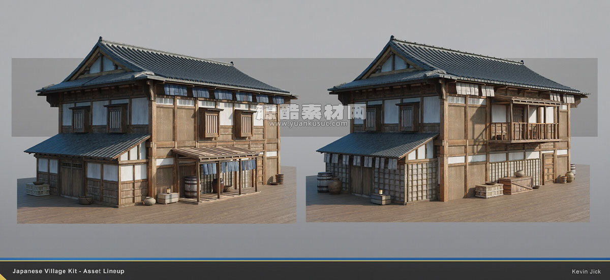 古代木屋木制建筑模型3D模型资产 (Blender) Artstation – Japanese Village Kitbash