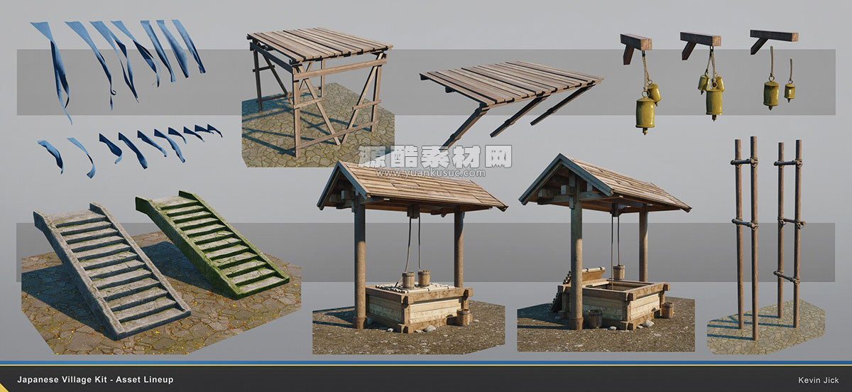 古代木屋木制建筑模型3D模型资产 (Blender) Artstation – Japanese Village Kitbash