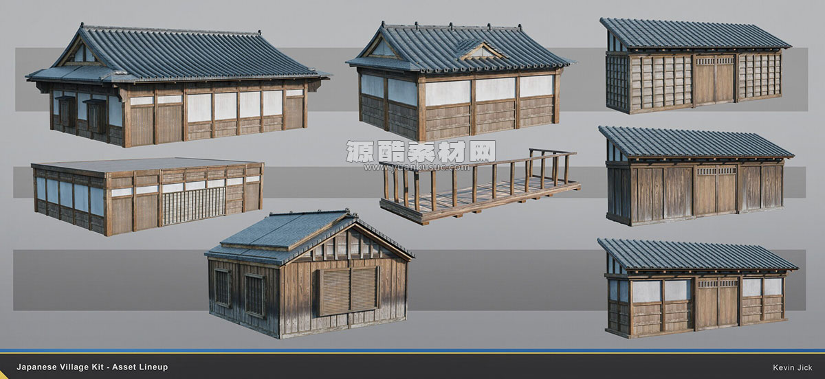 古代木屋木制建筑模型3D模型资产 (Blender) Artstation – Japanese Village Kitbash