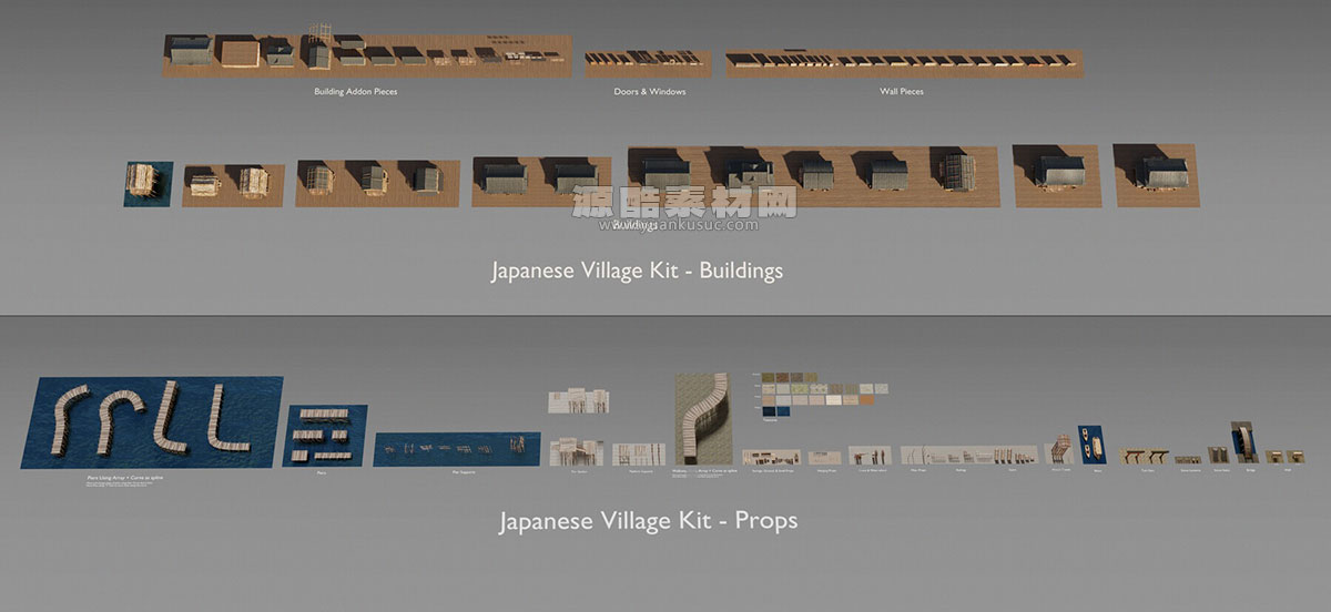 古代木屋木制建筑模型3D模型资产 (Blender) Artstation – Japanese Village Kitbash