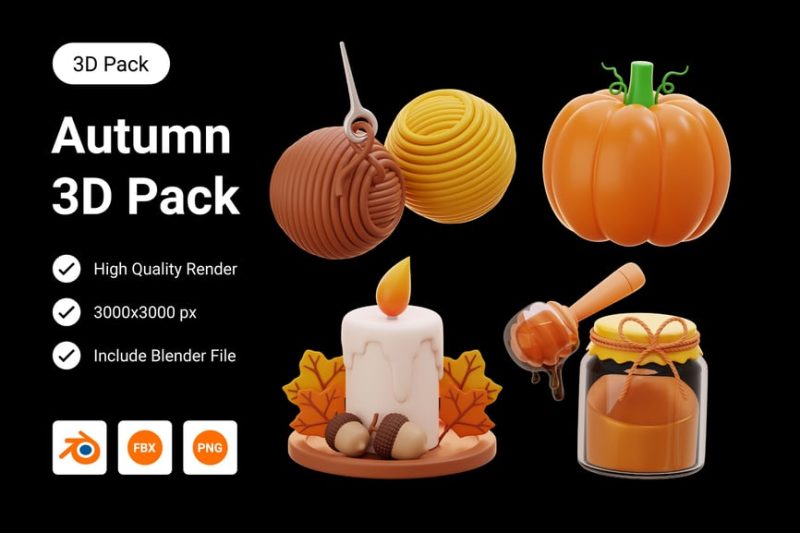 秋天3D插图模型素材 (Blend) autumn-3d-illustration
