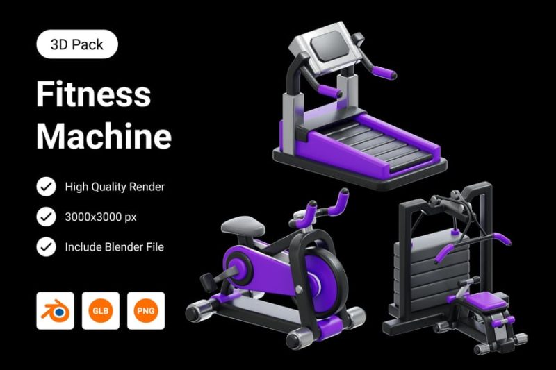 健身器材3D图标模型素材 (Blend,PNG) fitness-machine-3d-illustration