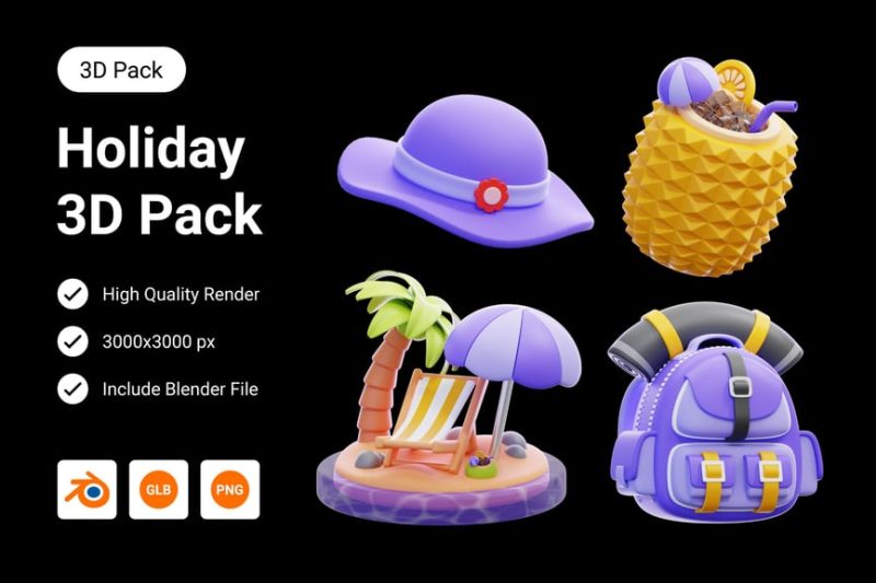 假期插图图标3D模型素材 (Blend,PNG) holiday-3d-illustration