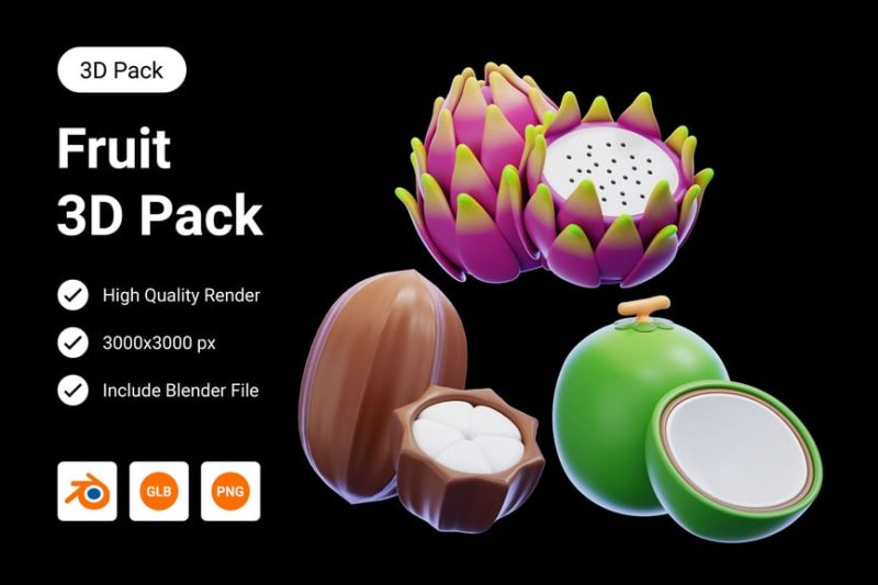 水果插图3D模型素材 (Blend,PNG) fruit-3d-illustration