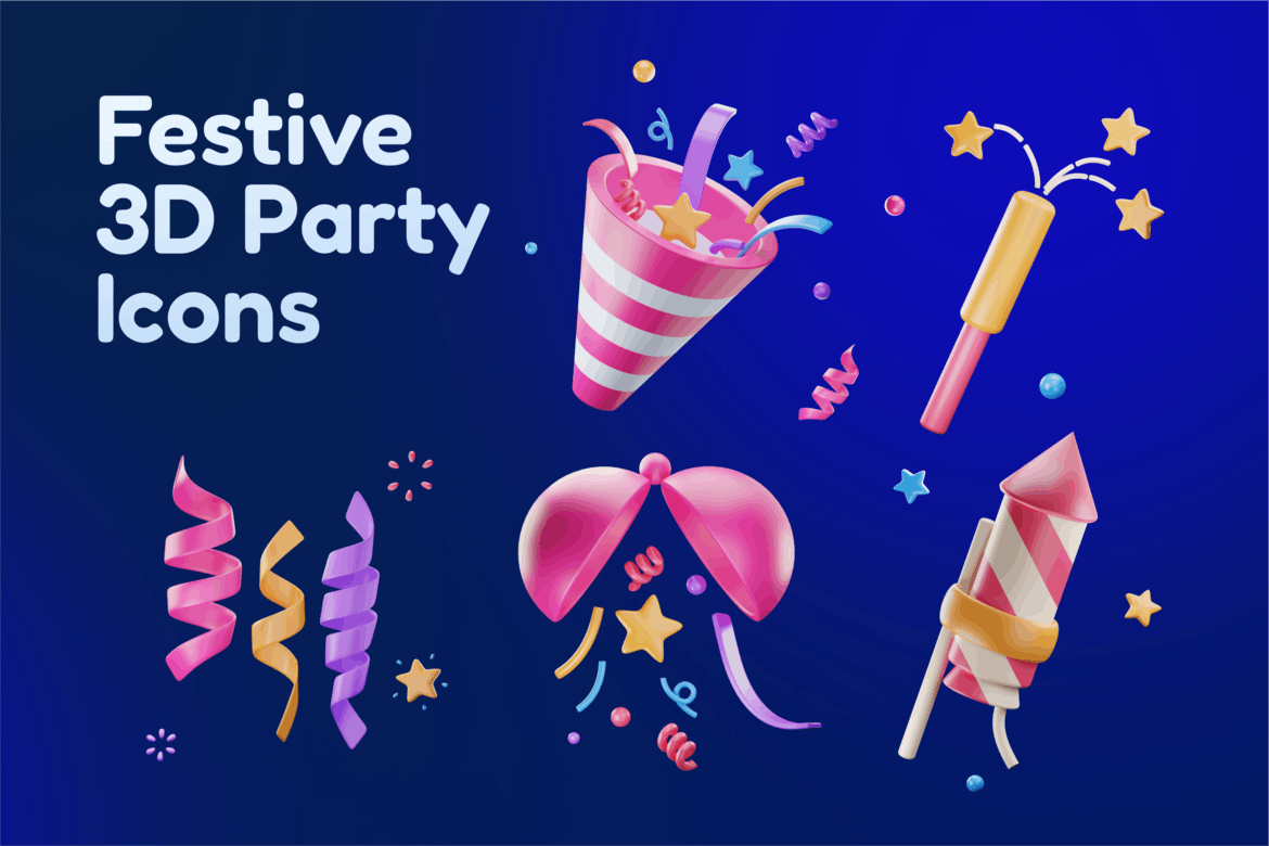 派对和庆典惊喜3D图标模型素材集 (Blend,FBX,OBJ) party-celebration-surprise-3d-icon-set